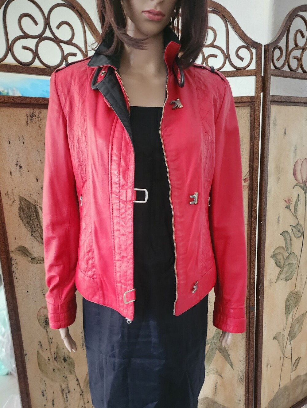 M & R | Women's Red & Black Leather Jacket